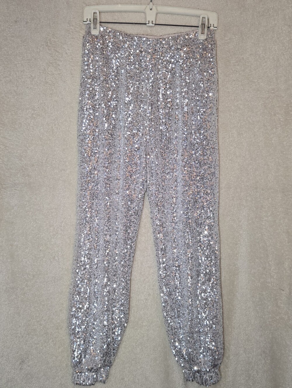 Girl's Art Class Size XL(14/16) Silver Sequin-Embellished Pull-On Joggers Elasti